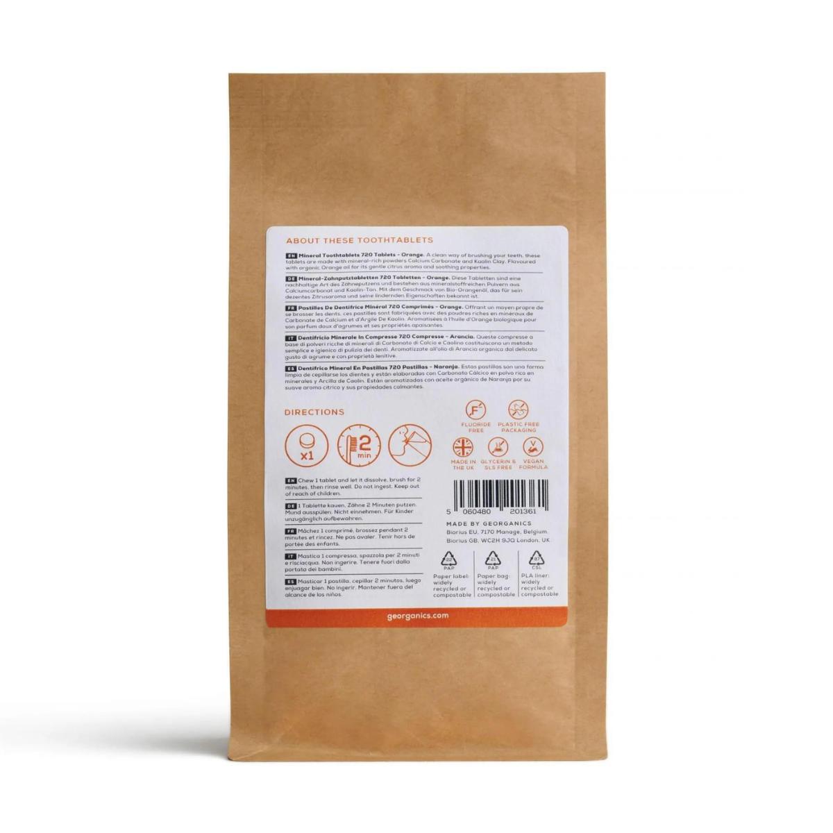 Tableta de pasta dental mineral de naranja, Georganics 720 unidades