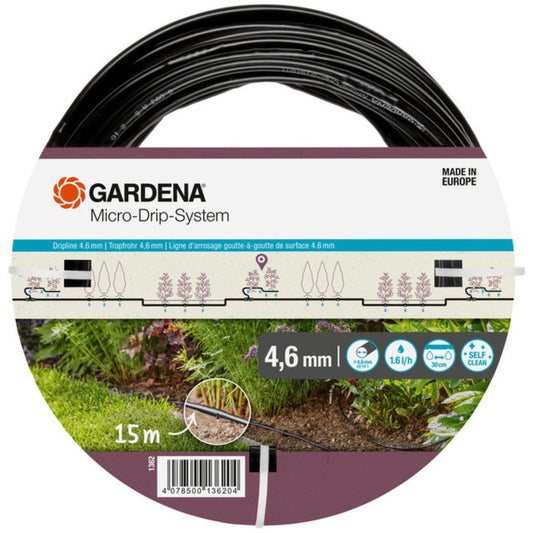 Tubo con goteros incluidos de 4,6 mm (3/16"), 15 m