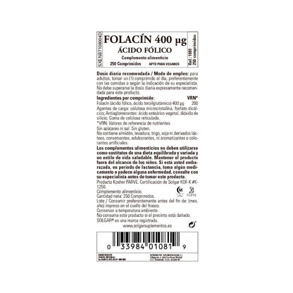Folacín ácido fólico 250 cápsulas