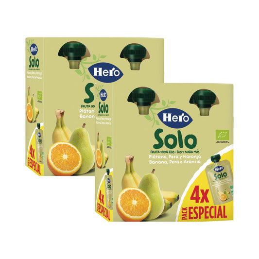 Pack x2 Bolsita Fruta 100 % Eco Sabor Plátano, Pera y Naranja  4x100 g-Hero Solo