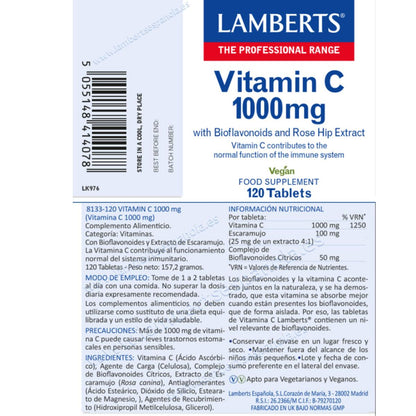 Pack 2x Vitamina C 1000 mg con bioflavonoides y escaramujo, Lamberts, 120 tabletas