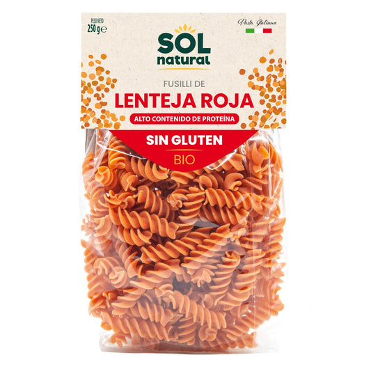 Fusilli de lenteja roja sin gluten bio Sol Natural 300 g