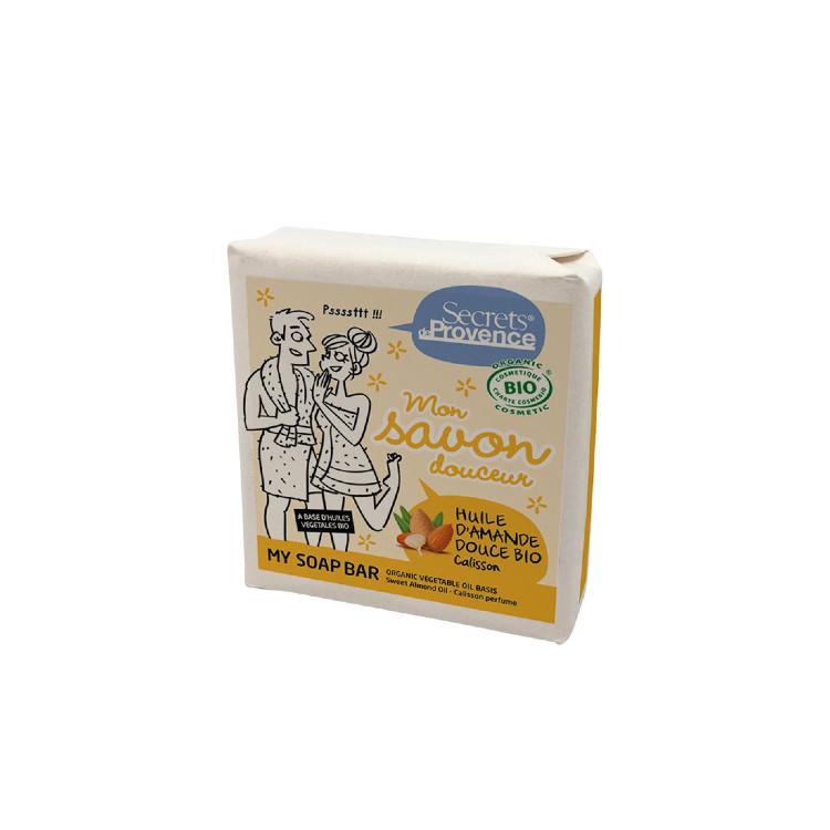 Jabón pastilla aceite almendras dulces BIO + perfume Calisson Secrets de Provence 100 gr