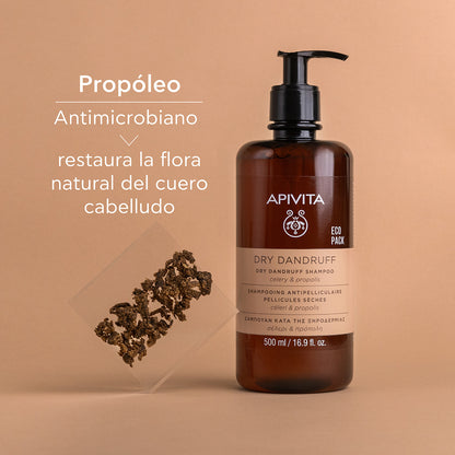 ECOPACK Champú anticaspa seca con apio y propóleo, APIVITA, 500 ml