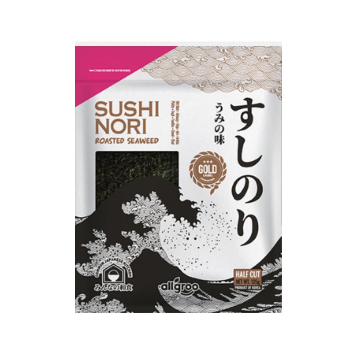 Algas, tostadas, para sushi, gold, corte medio Allgroo 125 g
