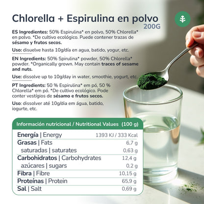 Chlorella + Spirulina en polvo Planeta Huerto 200 g