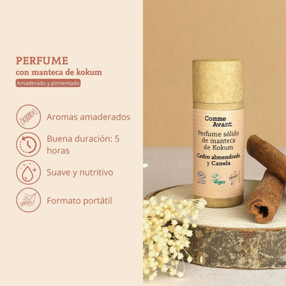 Perfume sólido amaderado y especiado con manteca de kokum Tonka y Madera de sándalo Comme Avant 20 ml