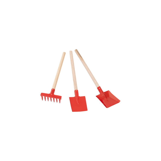 Set de jardinería niños rojo (pala, recogedor, rastrillo) Redecker