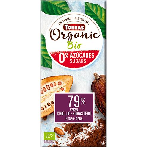 Chocolate Negro 79% Cacao Criollo Sin azúcar Bio Torras 100 gr
