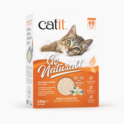 Arena aglomerante ecológica de cáscara de guisantes aroma vainilla Go Natural! 5,6 kg Catit