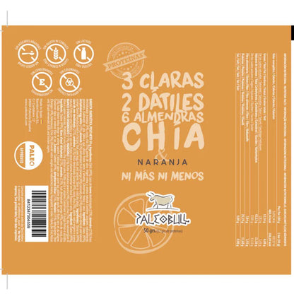 Barrita energética dátiles, almendras, Chia y naranja PaleoBull, 50 g