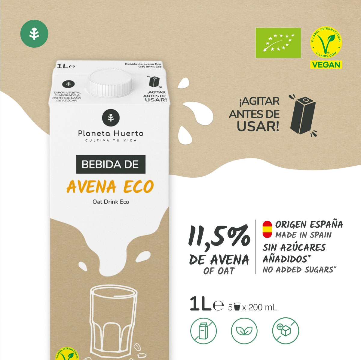 Pack 6x Bebida de Avena ECO Planeta Huerto 1L