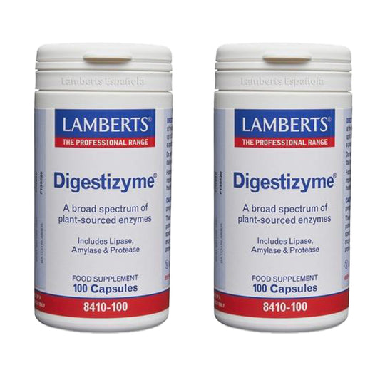 Pack 2x Digestizyme Enzimas Digestivas, Lamberts, 100 cápsulas