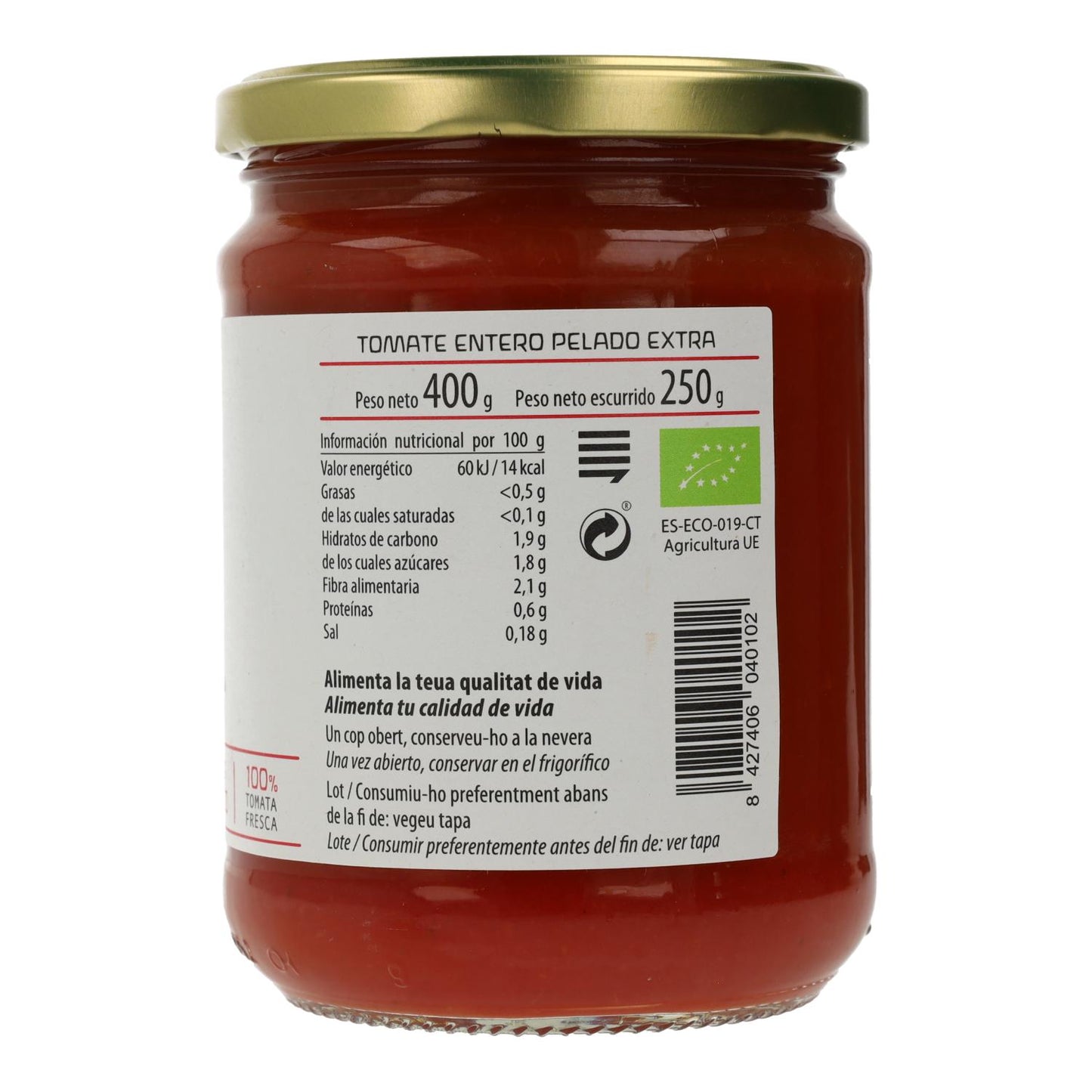 Tomate entero pelado ECO Cal Valls