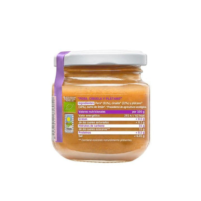 Tarrito de Pera, Ciruela y Plátano BIO +6 Meses Smileat, 130g