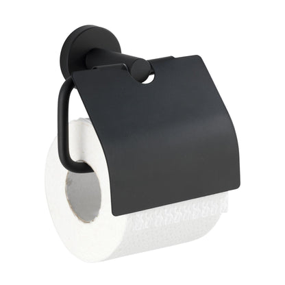 Portarrollos con tapa de acero inoxidable Bosio negro mate Wenko