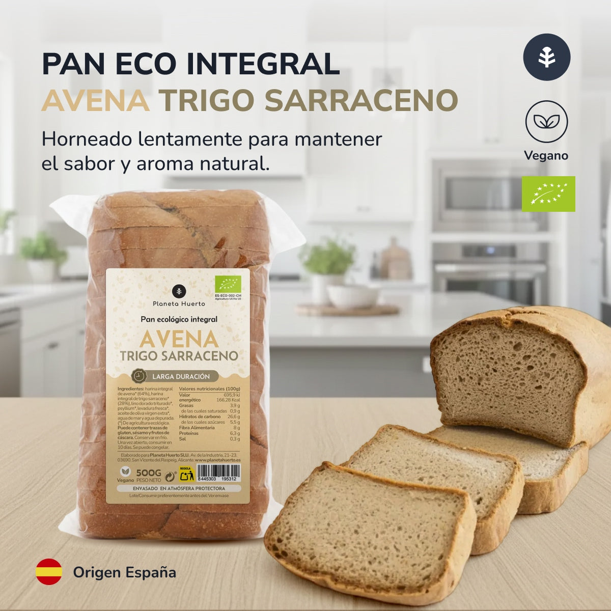 Pan integral de avena y trigo sarraceno ECO Planeta Huerto 500 g