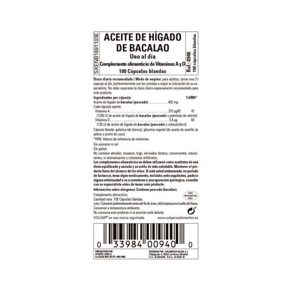 Aceite de Higado de Bacalao Solgar 100 cápsulas