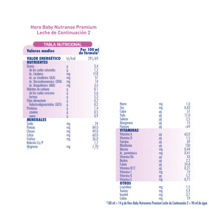 Pack 3 x Premium Leche 2 Para Bebés de hasta 12 meses 800gr. Hero Baby