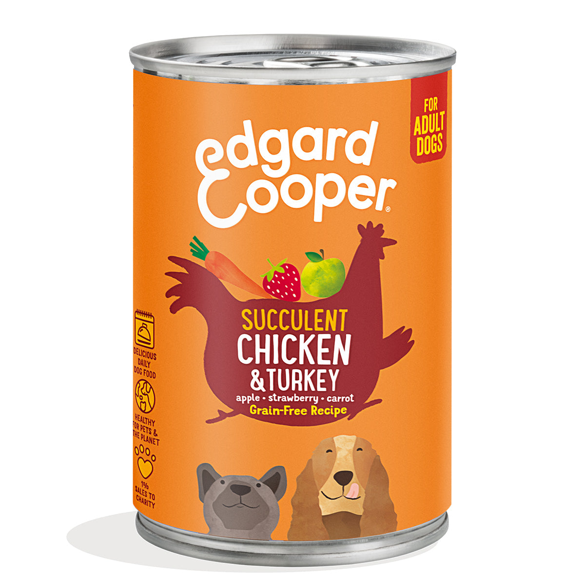 Comida húmeda Pollo y Pavo con Manzana Fresa y Zanahoria Edgard Cooper 400 g