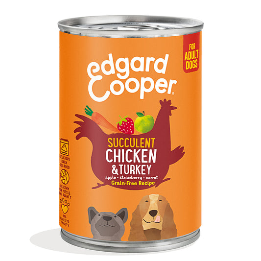 Comida húmeda Pollo y Pavo con Manzana Fresa y Zanahoria Edgard Cooper 400 g