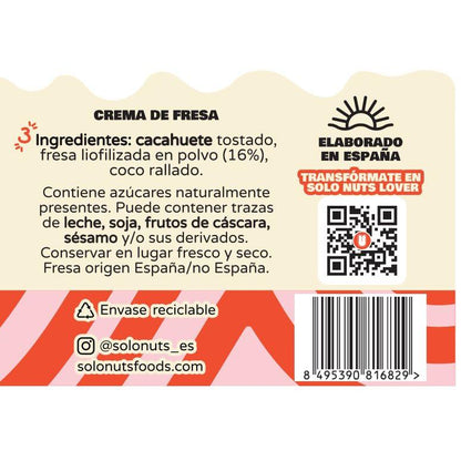 Crema de Cacahuete y Fresa 100% natural SOLONUTS 200 g