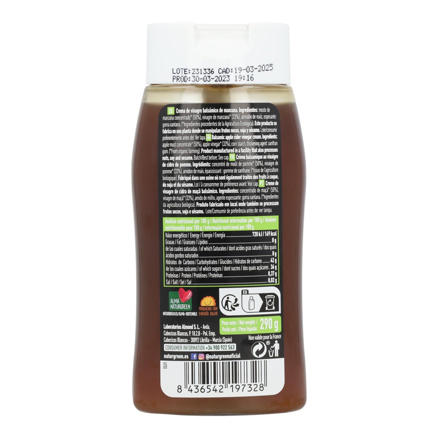 Vinagre Balsámico de Manzana en crema Sin Gluten Bio Naturgreen 290g