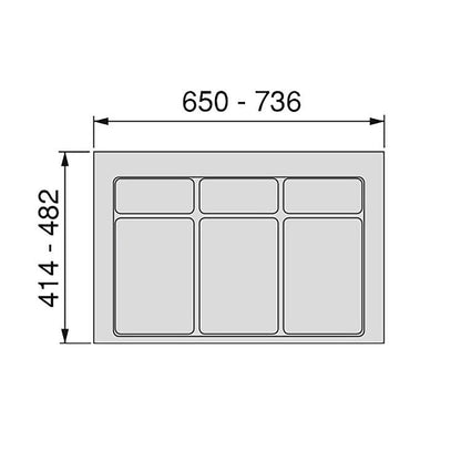 Emuca Base para contenedores cajón cocina, módulo 600 mm, Plástico, Gris antracita