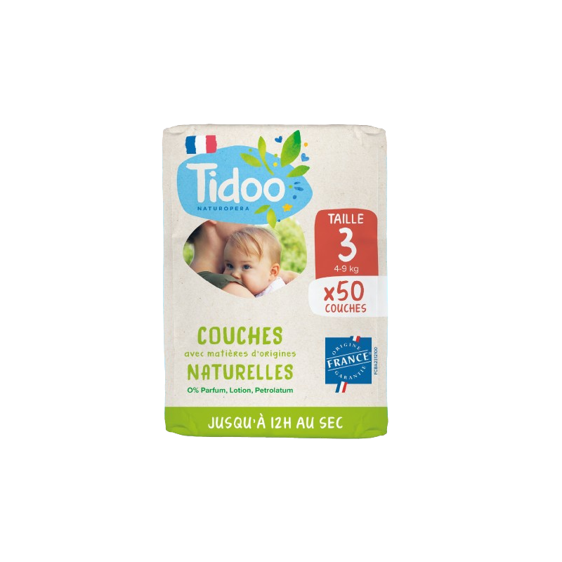 Pañales tidoo Pañal etiquetado ecológico, origen francés, talla 3 (4-9kg)