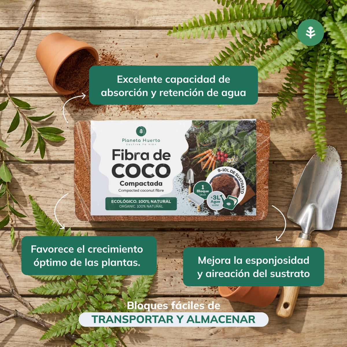 Sustrato Fibra de Coco Planeta Huerto 27 Litros