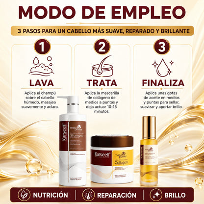 Set Mascarilla Colágeno + Aceite + Champú Maca Karseell 500ml + 50ml + 500ml