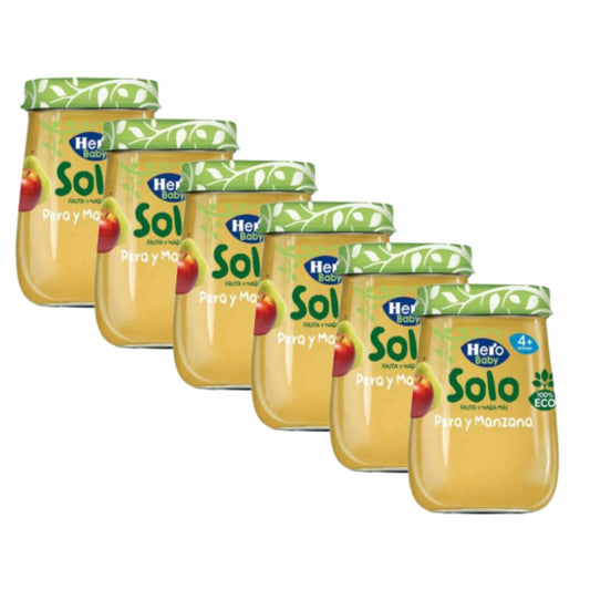 Pack ahorro x 6 Tarrito pera y manzana BIO, 120 g. Hero Solo