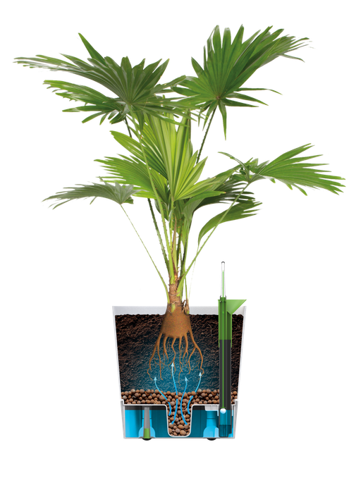 Macetero con autoriego Greensense Aquacare Round Elho 35cm light concrete