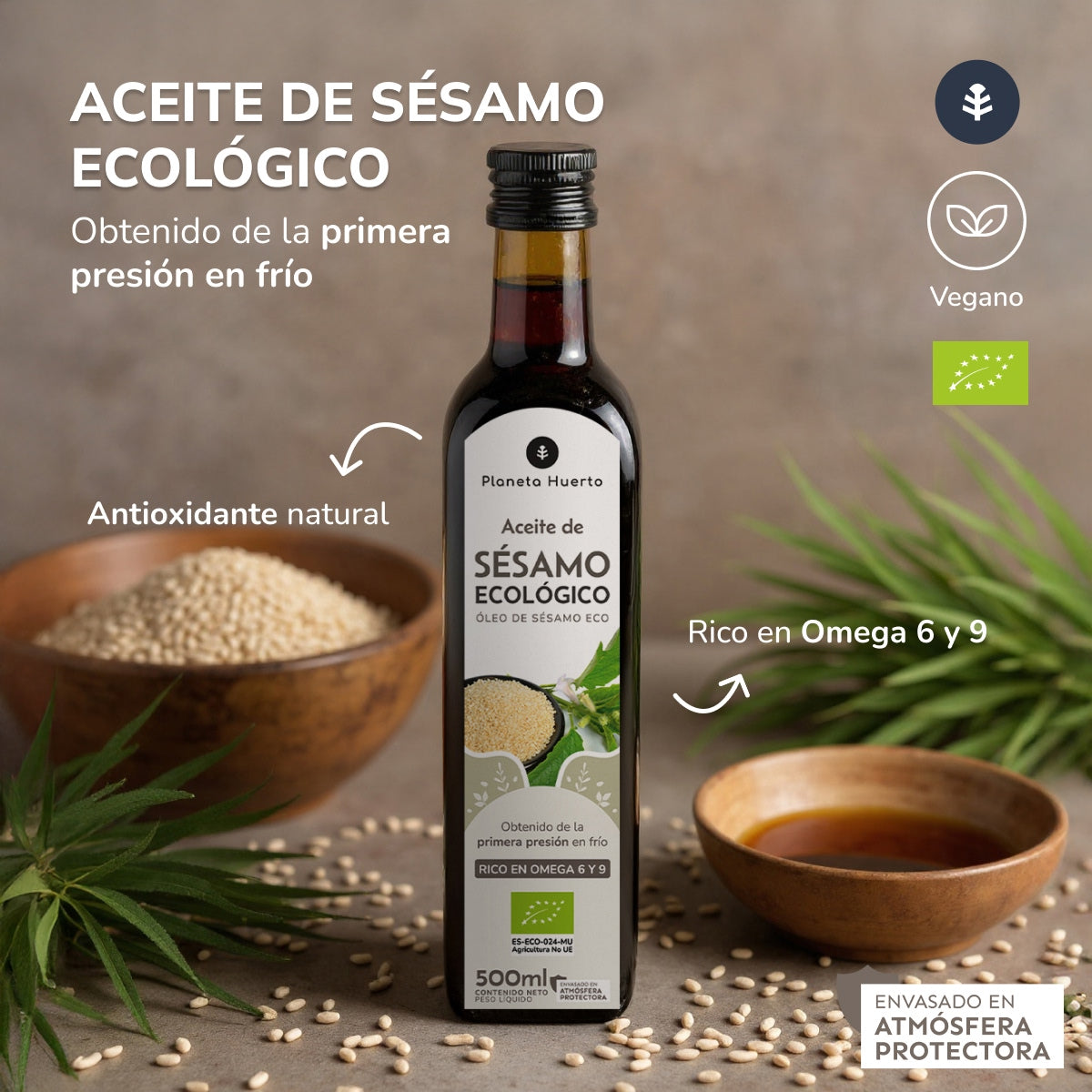 Pack 2x Aceite de Sésamo prensado en frío ECO Planeta Huerto 500 ml