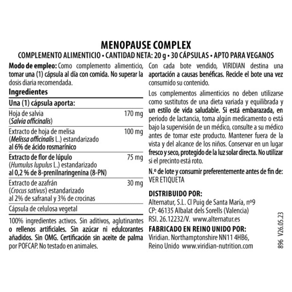 Menopause Complex 30 cápsulas vegetales