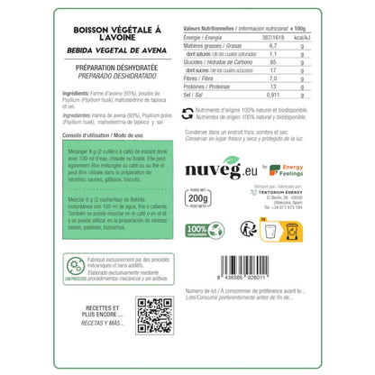 Bebida de avena ECO en polvo Nuveg 200 g para 2,5 litros