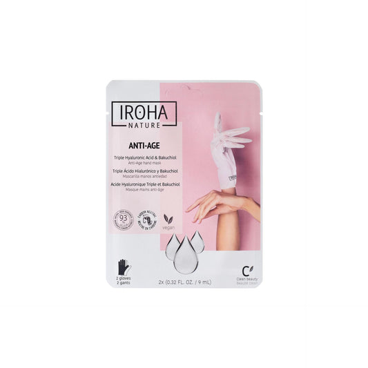 Guantes Mascarilla AntiAge  Triple Ácido Hialurónico, Bakuchiol y Niaciniamida Iroha Nature 2 x 9ml