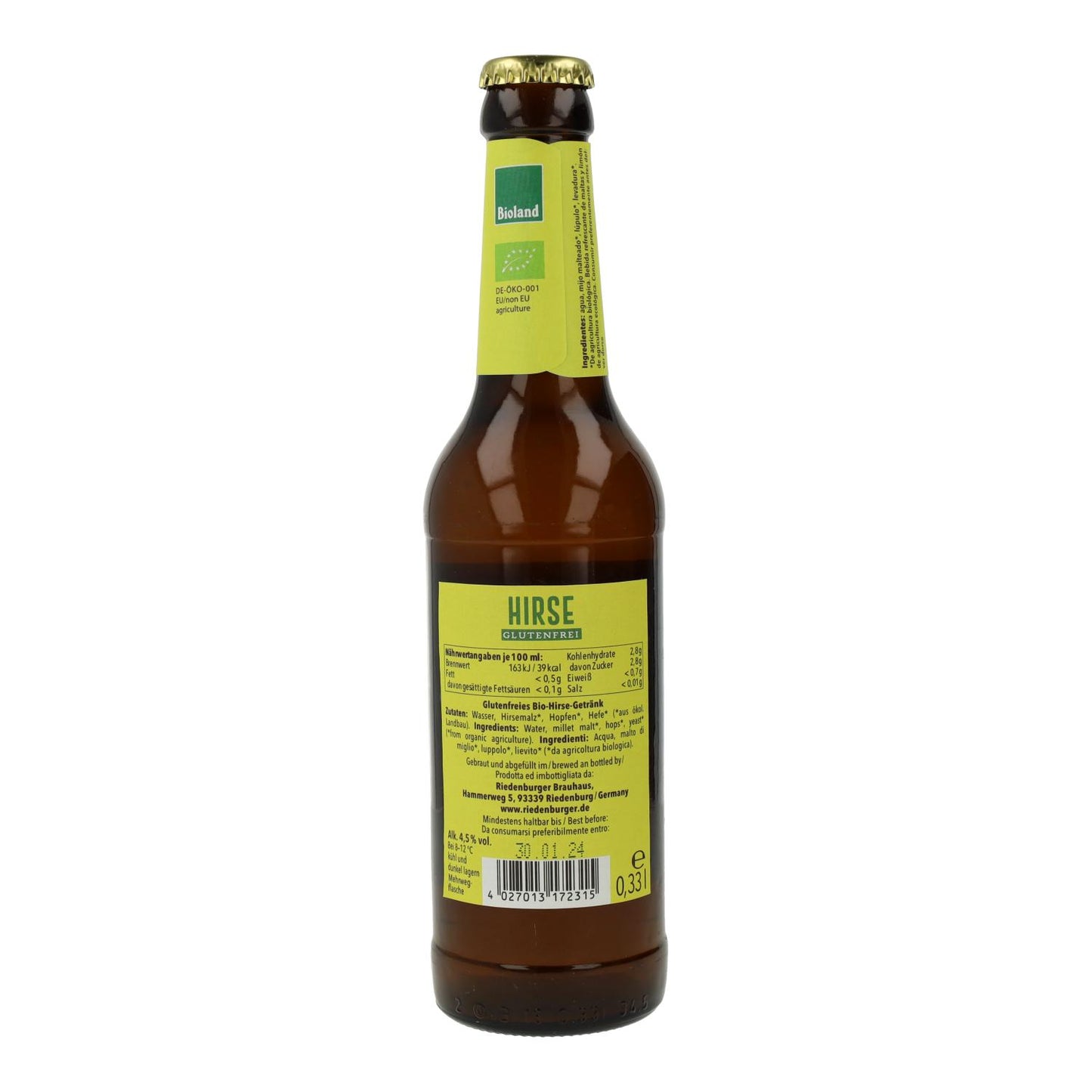 Cerveza Sin Gluten Riedenburger 33cl %4,5 vol.