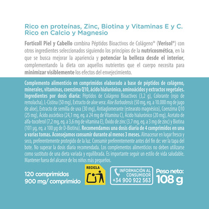 Colágeno Bioactivo Piel y Cabello Forticoll, 120 comprimidos