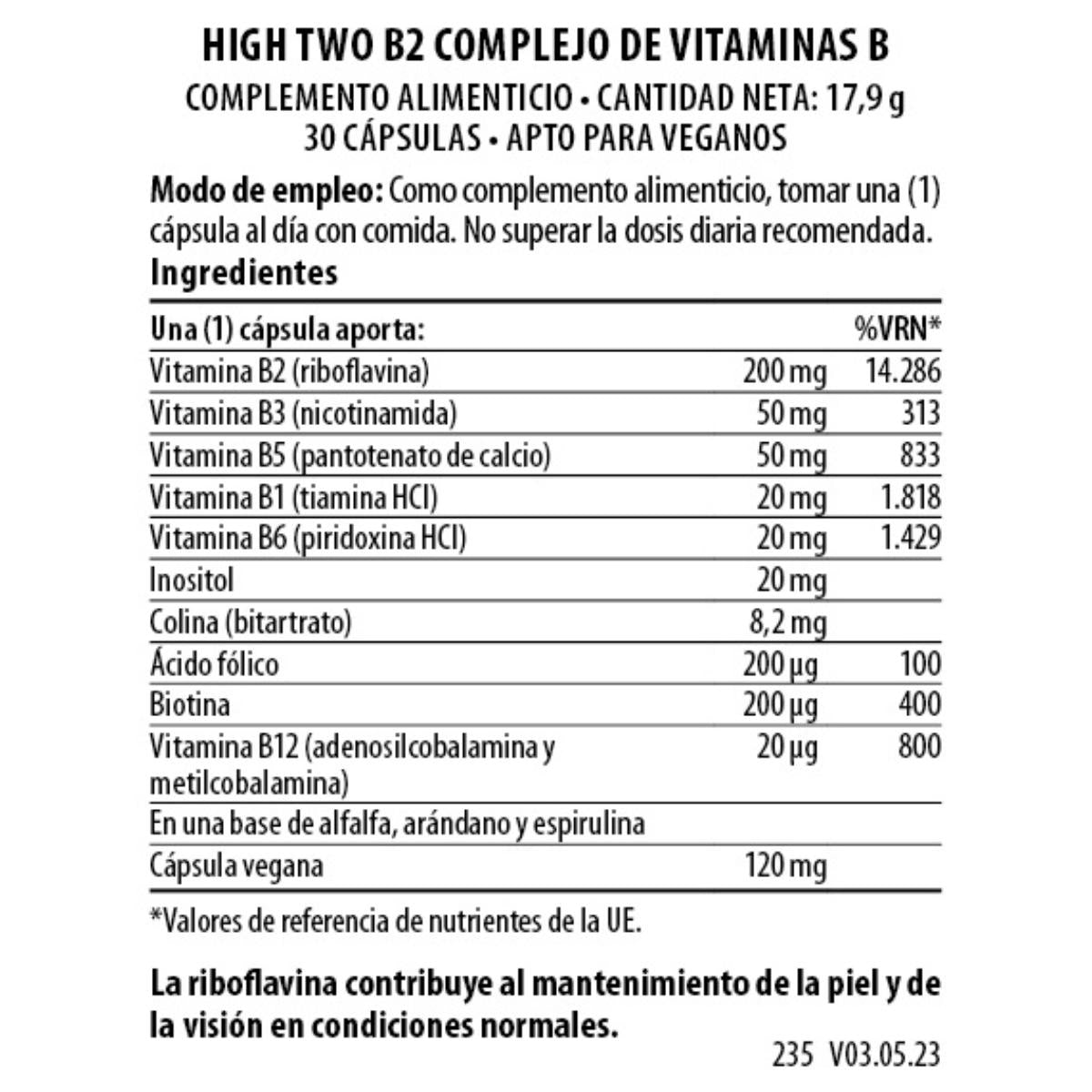 High Two B-Complex B2 30 cápsulas veganas