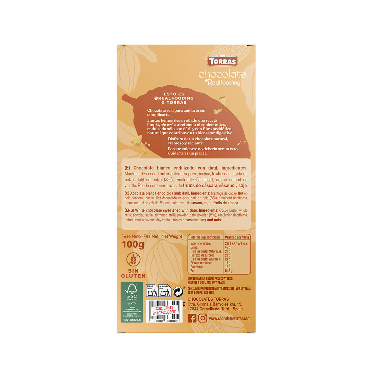 Chocolate blanco Realfooding 100g