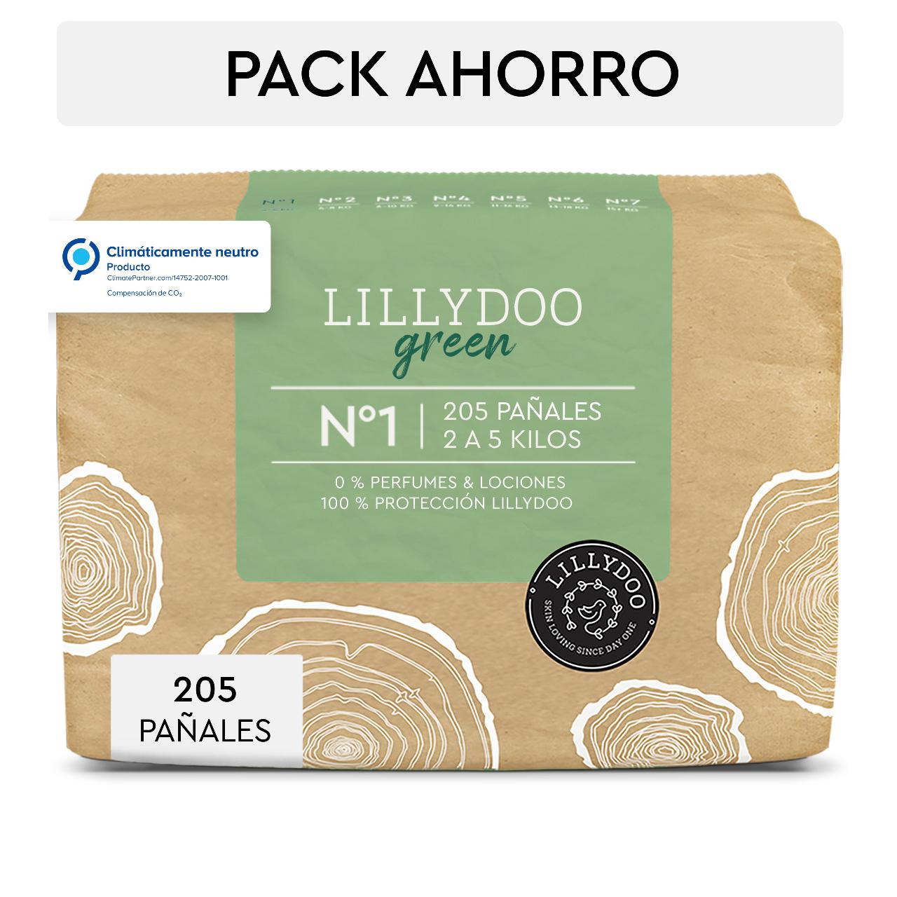 Pack ahorro Pañales LILLYDOO green, Talla 1, 2-5 Kg, 205 uds