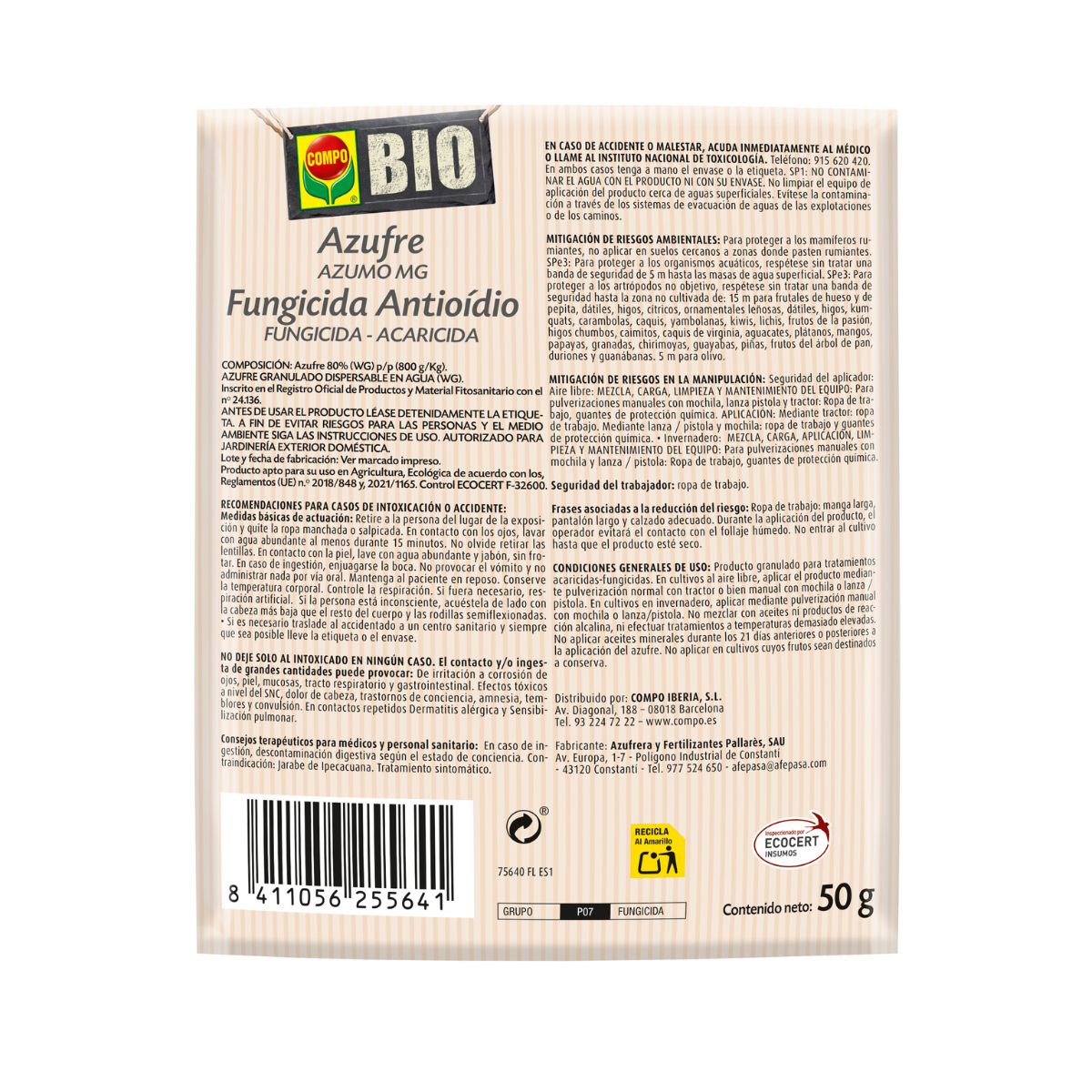 Compo Bio Fungicida acaricida Azufre Antiodio 50 g