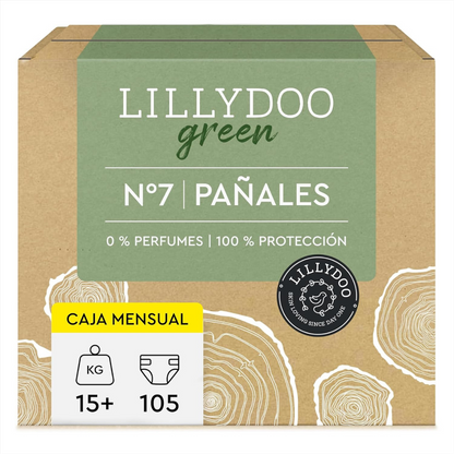 Pack ahorro Pañales LILLYDOO green, Talla 7, +15kg 105 uds