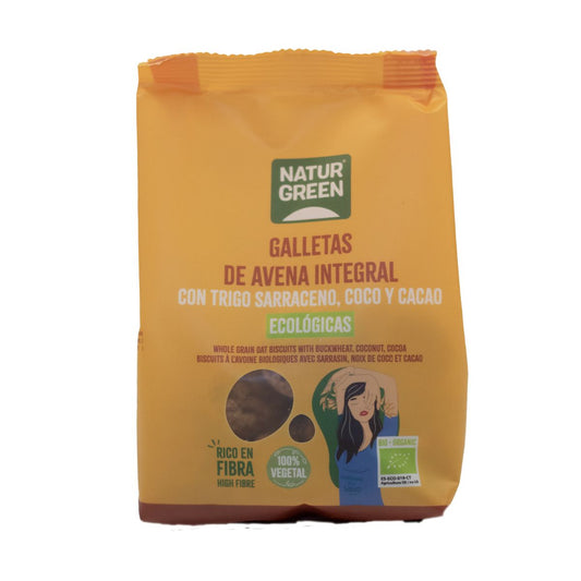 Galleta de Avena Integral con Trigo sarraceno, Coco y Cacao Bio NaturGreen 140 g