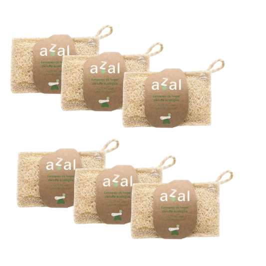 Pack 6x Estropajo de luffa con asa ergonómico Azal 12 x 7 cm