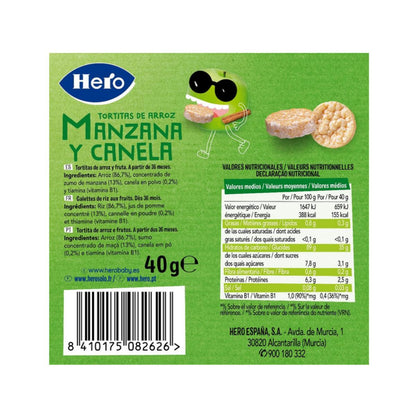 Pack 7x Tortitas de Arroz, Manzana y Canela sin gluten 40 g- Hero/Kids
