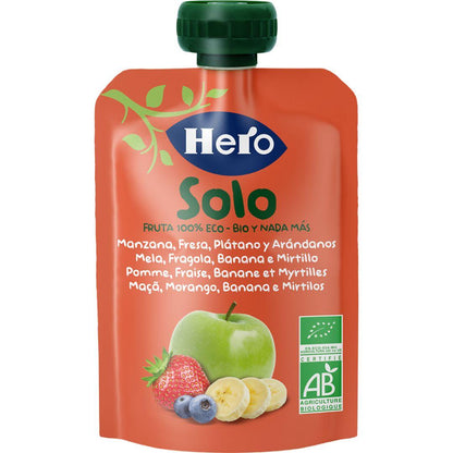 Bolsita Fruta 100 % Eco sabor Manzana, Fresa, Plátano y Arándanos  4x100 g-Hero Solo
