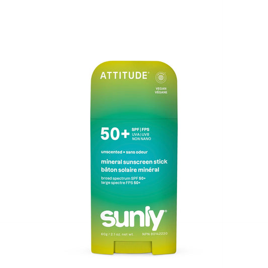 Mineral sunscreen Stick Face & Body SPF 50 unscented Attitude Sunly 60 g