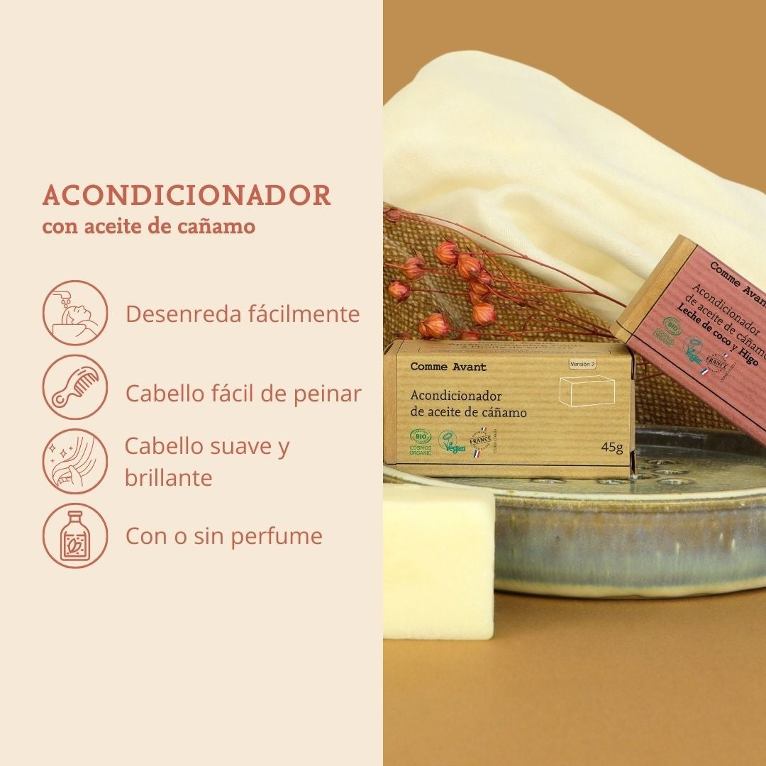 Acondicionador sólido con aceite de cáñamo Neutral sin perfume Comme Avant 45 g
